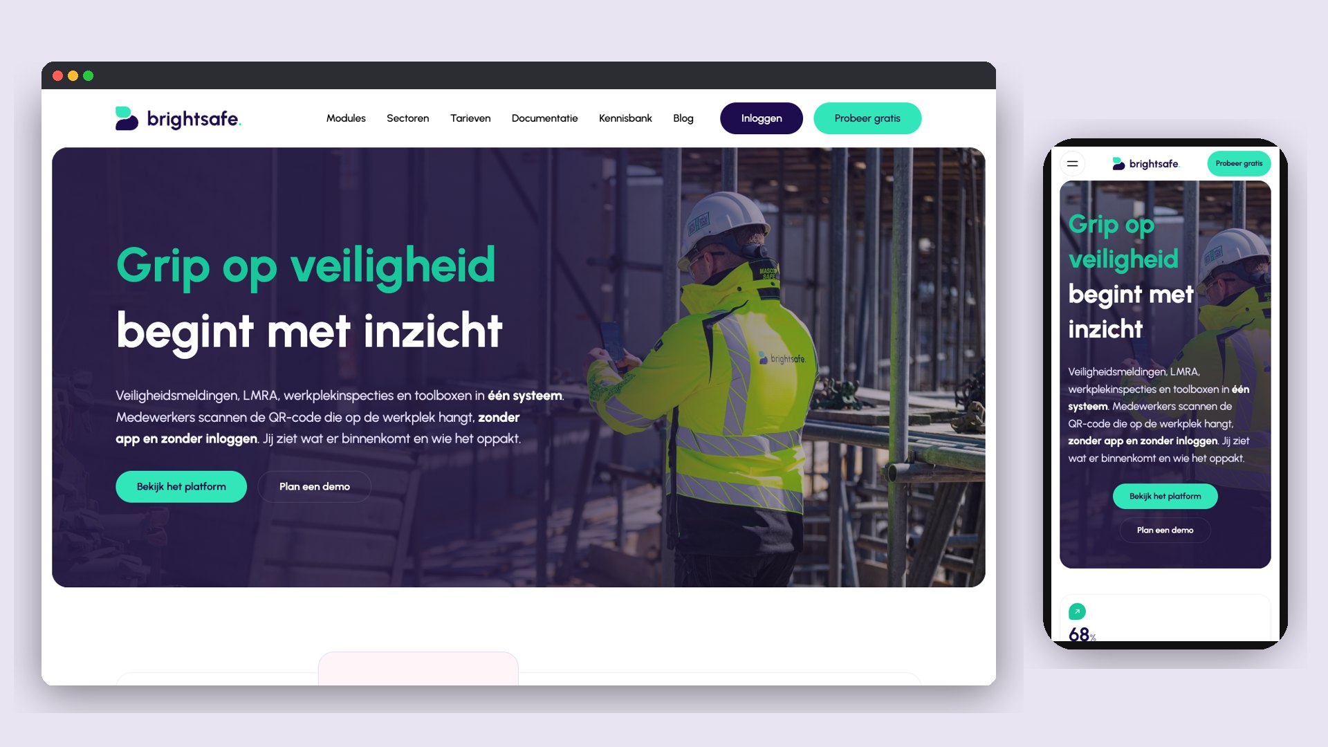 De website van Brightsafe op desktop en telefoon