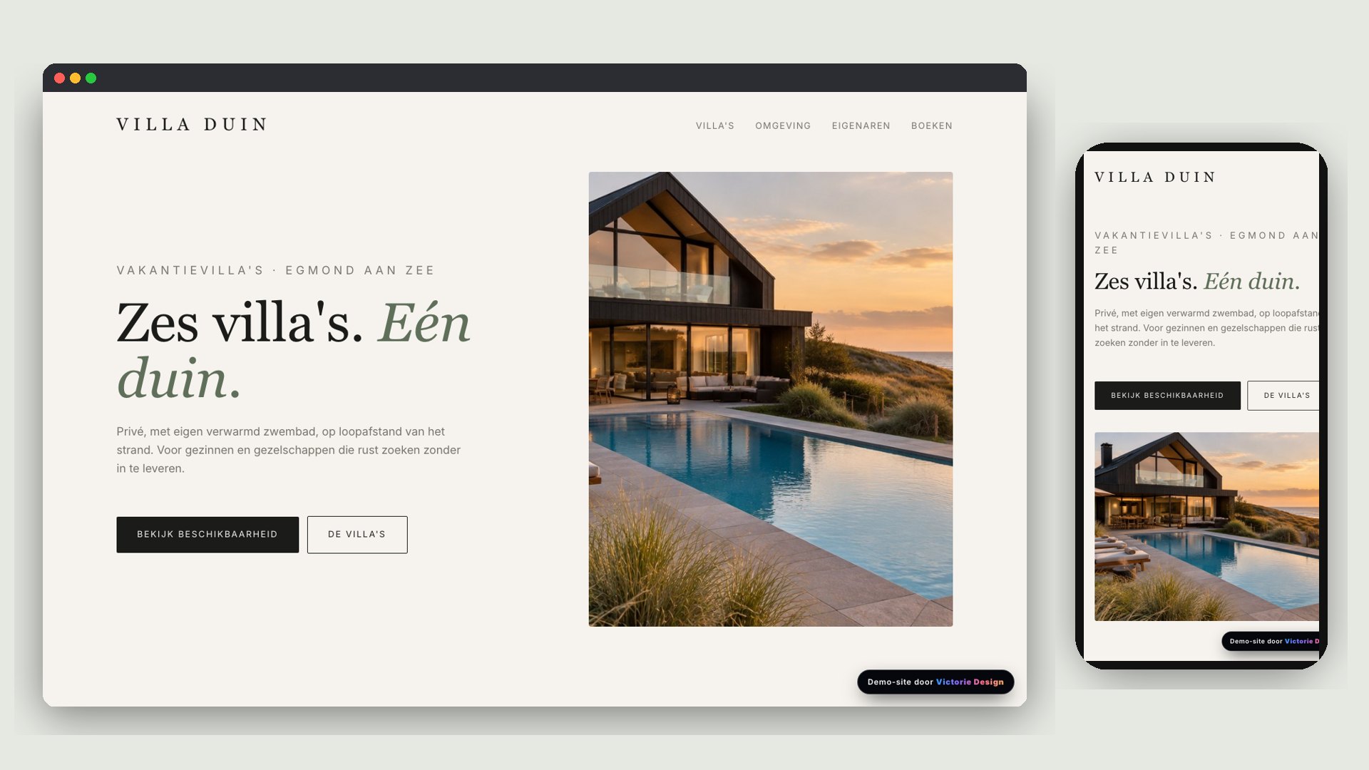 De website van Villa Duin op desktop en telefoon