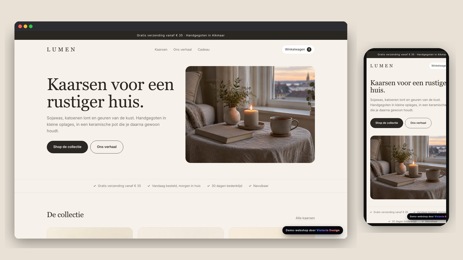 De website van Lumen op desktop en telefoon