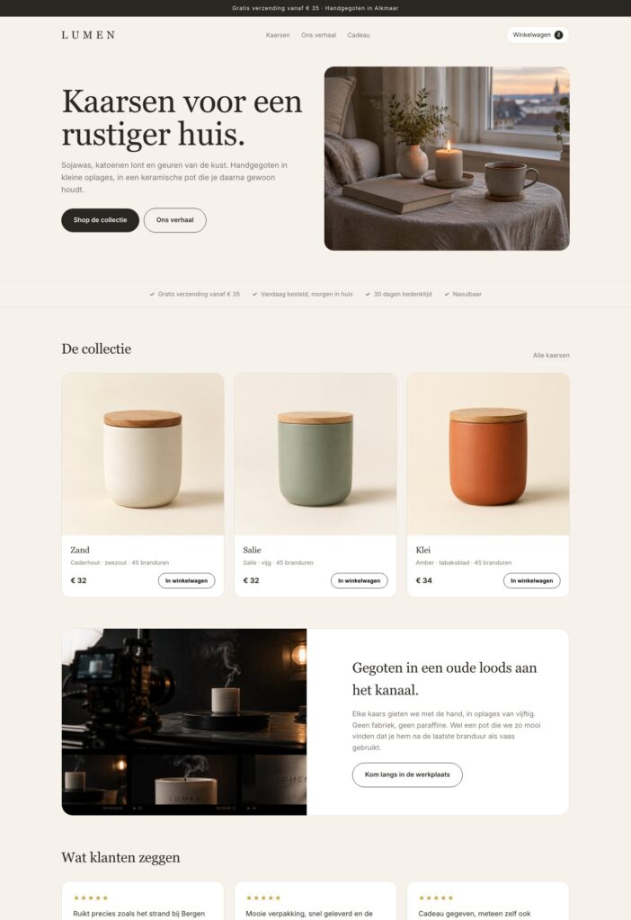 De volledige homepage van Lumen
