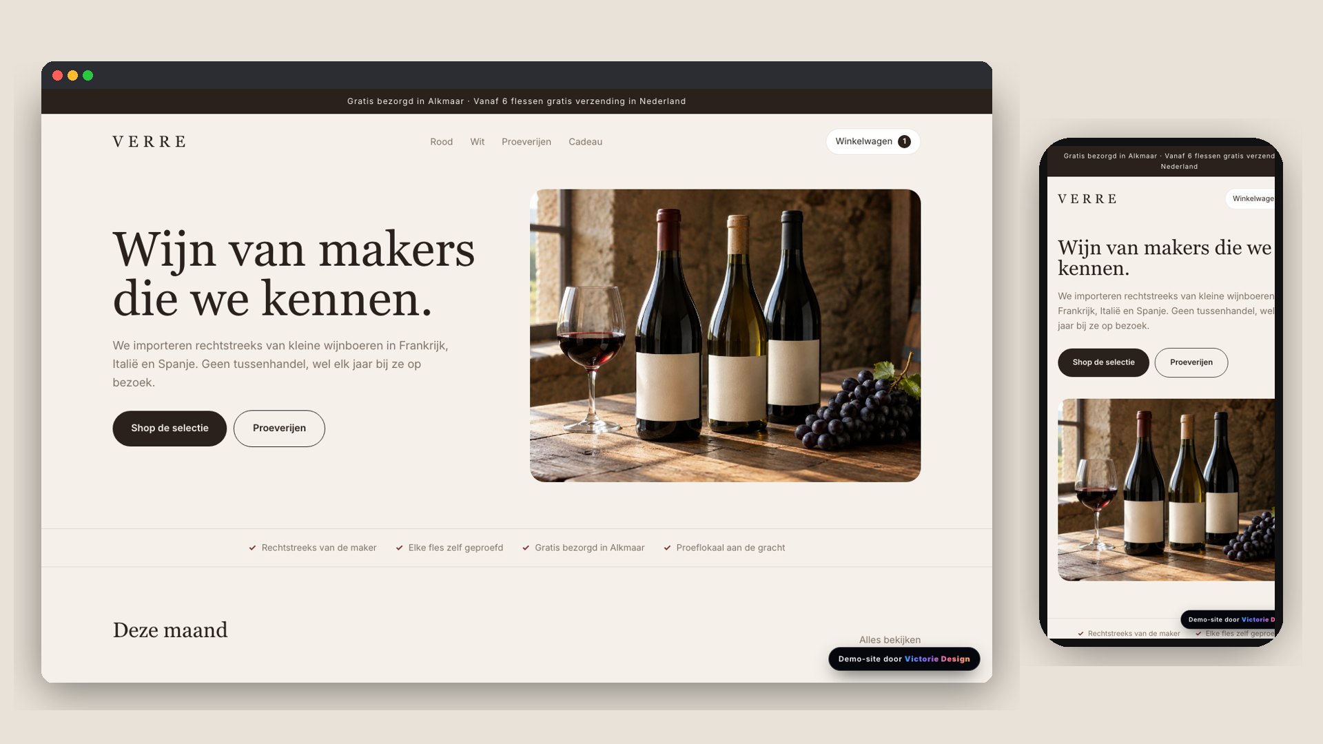 De webshop van Verre op desktop en telefoon
