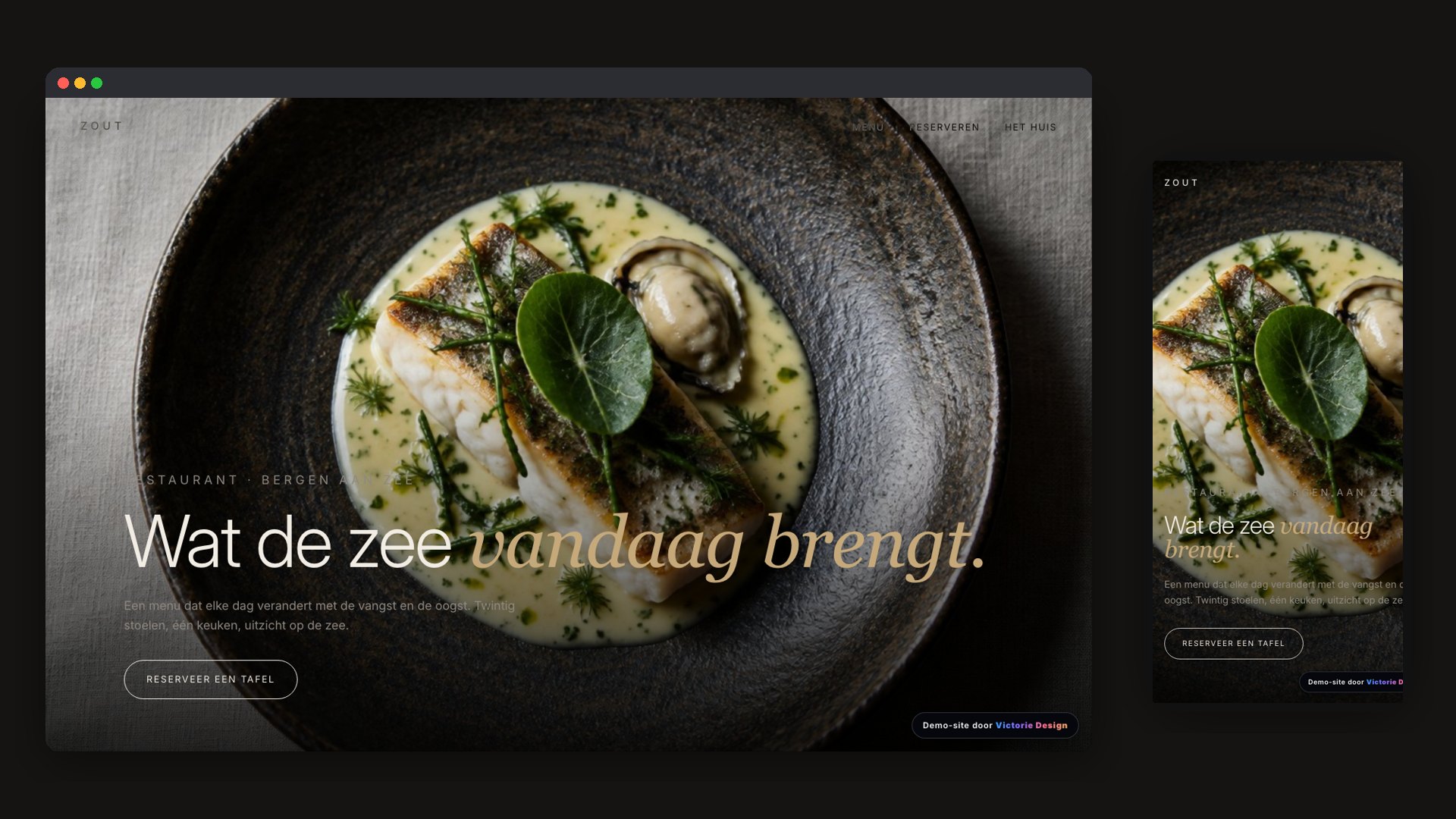 De website van Restaurant Zout op desktop en telefoon